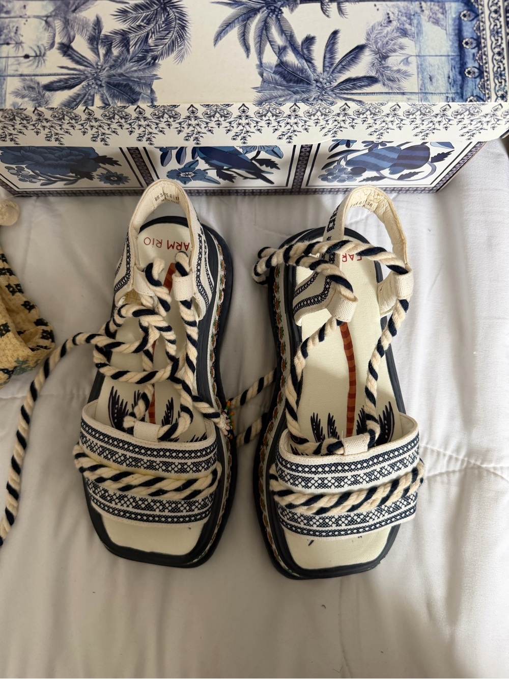 FARM Rio Cream and Navy Woven Rope Platform Sandal with Pineapple Trim - Picture 9 of 9